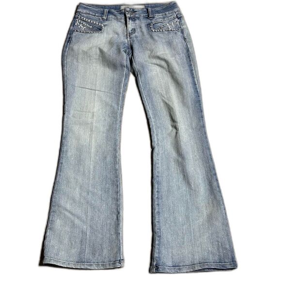 Y2K Candie's Low Rise Flare Denim Jeans - Size 1 - Embellished - Picture 1 of 7